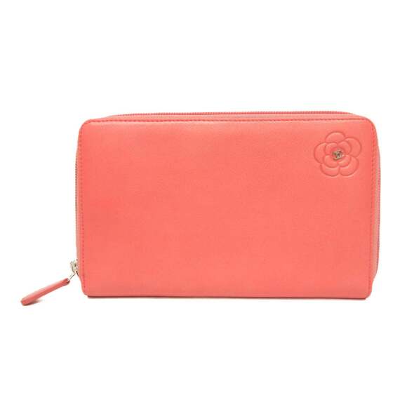 Chanel Camellia Women's Leather Long Wallet (bi-fold) Coral Pink - Picture 1 of 11